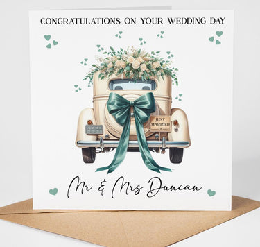Personalised Newly Weds 2026 Wedding Card, Wedding Car, Mr & Mrs, Mrs Mrs, Mr Mr, Surname, Custom names, Date, Congratulations