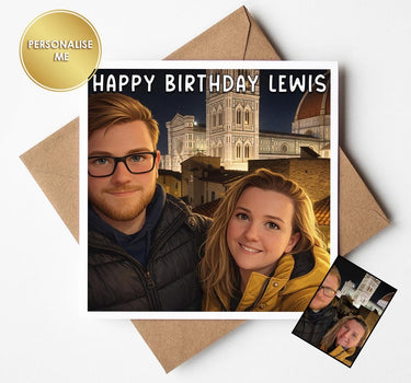 Cartoon Photo Birthday Card – Personalised From Your Photo – Custom Animated Style Card – Unique Birthday Gift