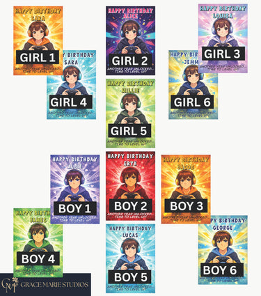 Anime Gamer Birthday Card Personalised | Gaming Birthday Card for Boys Girls | Cute Gamer Anime Card | Level Up Birthday