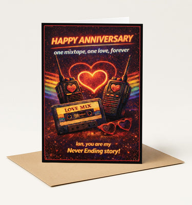 Personalised Anniversary Card, Retro Card, Custom Love Mix Cassette Card, Husband/Wife/Partner, Romantic 80s Card, Strange Things Afoot