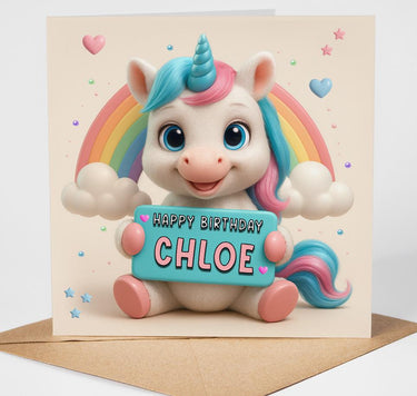 Personalised Unicorn Birthday Card, Custom Name Rainbow Unicorn Card, Cute Girls Birthday Card, Kids Birthday Card, Magical Unicorn Card