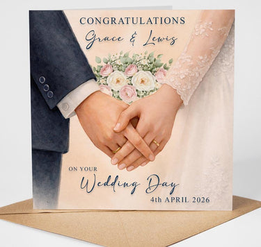 Personalised Wedding Card for Couple, Congratulations on Your Wedding Day Card, Custom Names & Date, Elegant Floral Design