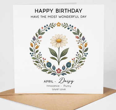 April Birth Flower Birthday Card – Daisy Floral Birthday Card for Her, Botanical April Birthday Card, Birth Month Flower, Nordic Greeting