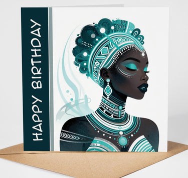 Happy Birthday Card, Beautiful Queen Birthday Card, Celestial Goddess Card, Beautiful Black Woman, Afrocentric Celebration Card for Her