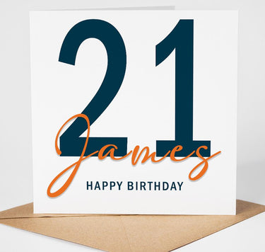 Personalised 21st Birthday Card With Name, Modern Minimalist 21 Card, Special Milestone Birthday Card For Son, Boyfriend, Grandson, Brother