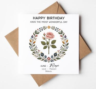 June Birth Flower Birthday Card, Rose Birthday Card for her, Botanical Floral Card, Birth Month Flower Card, Elegant Birthday Card Mum