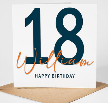 Personalised 18th Birthday Card, Modern Minimalist 18 Card, Special Milestone Birthday Card For Son, Boyfriend, Grandson, Brother