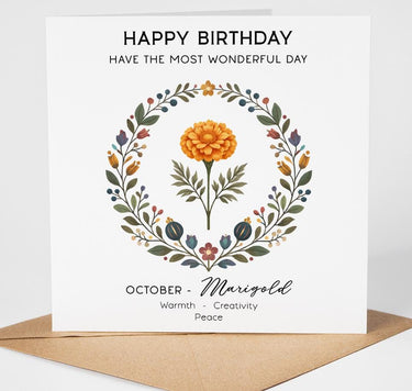 October Birth Flower Birthday Card – Botanical Birthday Card for Her, Birth Month Flower Greeting Mum Sister Auntie Special Friend Card