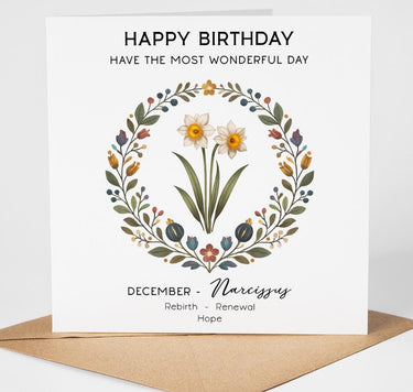 December Birth Flower Birthday Card, December Birthday Card, Birth Month Flower Greeting Card for her, Card for Mum Sister Auntie Friend
