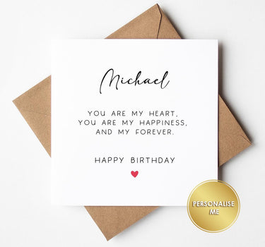 Personalised Birthday Card for Him or Her, Romantic Boyfriend, Girlfriend or Partner Card, Custom Name Card, Husband or Wife Birthday Card