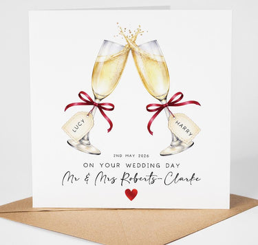 Personalised Wedding Card with Names, Champagne Glasses Wedding Card, Custom Mr and Mrs Card, Wedding Day Card, Elegant Newlywed Card