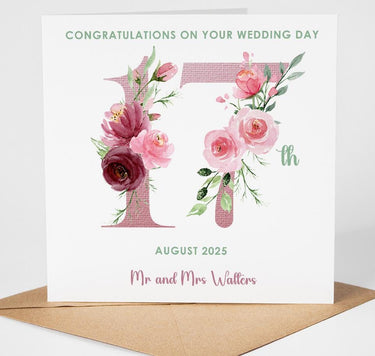 Personalised Floral Wedding Card, Custom Date, Mr and Mrs Names, Keepsake Gift