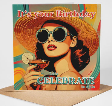 Chic Pop Art Birthday Card, Glam Retro Fashion Illustration, Classy Woman Celebration
