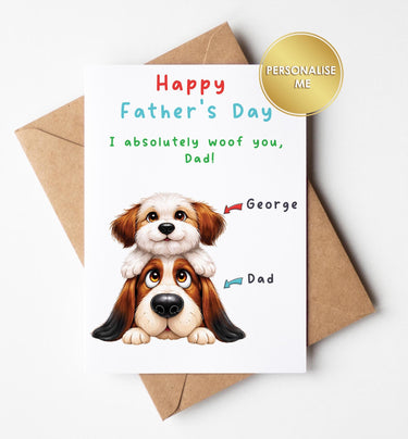 Personalised Father's Day Card, Custom Pet Family Dog Illustration, Father's day Card from Kids, Personalise Up to Five Children's Names