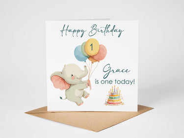 Personalized 1st Birthday Card, Cute Elephant Design