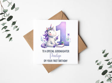 Personalised Unicorn 1st Birthday Card, Custom Name Unicorn Design, Unique Keepsake Gift for Baby Boy or Girl's First Birthday