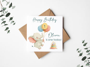 Personalized 1st Birthday Card, Cute Elephant Design