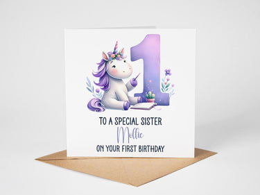 Personalised Unicorn 1st Birthday Card, Custom Name Unicorn Design, Unique Keepsake Gift for Baby Boy or Girl's First Birthday