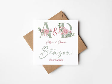Personalised Floral Wedding Card, Congratulations Mr & Mrs, Mrs Mrs, Mr Mr, Newlyweds, Floral Monogram Bride And Groom, Happy Wedding Day