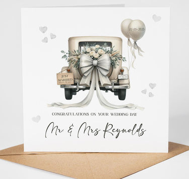 Personalised Newly Weds 2026 Wedding Card, Wedding Car, Mr & Mrs, Mrs Mrs, Mr Mr, Surname, Custom names, Date, Just Married, Congratulations