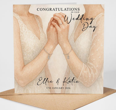 Personalised Twin Bride Wedding Card, Twin Bride Design, Same Sex Wedding, Bride and Bride, Civil Partnership, Custom Names and Date