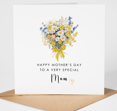 Mothers Day Card for Mum, Floral Bouquet Card, Elegant Happy Mothers Day Card, Special Mum Card UK