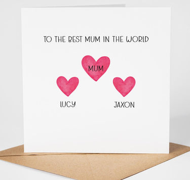 Personalised Mothers Day Card from Kids, Custom Mum Heart Card, Best Mum in the World, Minimalist Mummy Card UK Printed