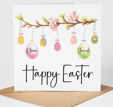 Personalised Easter Egg Card up to five Names, Custom Family Easter Card, Easter Egg Card for Grandchildren, Children, Cute Easter Card