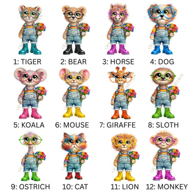 Personalised Cat Birthday Card, Cute Dog Rainbow Animal Card, Koala, Horse, Bear, Tiger, Lion, Monkey, Sloth & Giraffe Custom Colourful Card