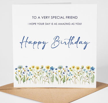 Personalised Special Friend Birthday Card, Custom Foil Card for Mum Daughter Sister Grandma, Elegant Wildflower Special Occasion