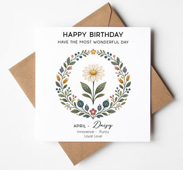 April Birth Flower Birthday Card – Daisy Floral Birthday Card for Her, Botanical April Birthday Card, Birth Month Flower, Nordic Greeting