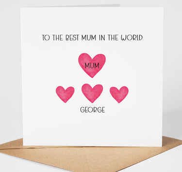 Personalised Mothers Day Card from Kids, Custom Mum Heart Card, Best Mum in the World, Minimalist Mummy Card UK Printed