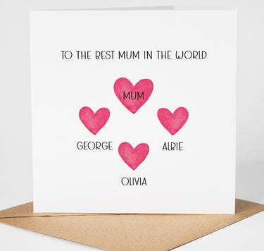 Personalised Mothers Day Card from Kids, Custom Mum Heart Card, Best Mum in the World, Minimalist Mummy Card UK Printed