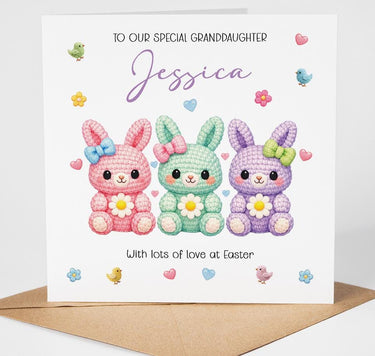 Personalised Crochet effect Easter Card, Granddaughter, Daughter, Niece, Sister, Cute Bunny Easter Card, Custom Name Easter Card for Her