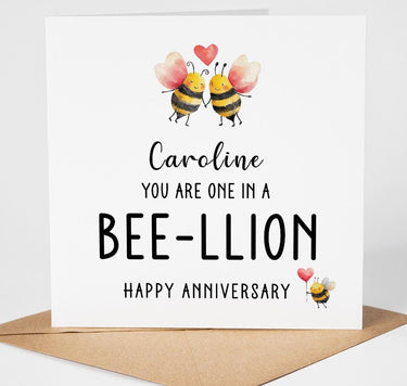 Personalised Anniversary Card Bee Pun Card One In A Bee-llion Card Custom Anniversary Card Husband Wife Cute Bee Love Card