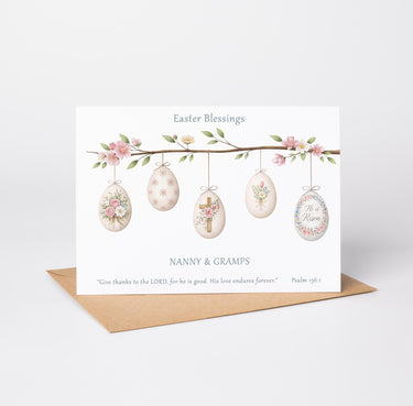 Personalised Christian Easter Card, Religious Easter Blessings Card, He Is Risen, Custom Family Easter Card, Bible Psalm Verse 136:1 Card