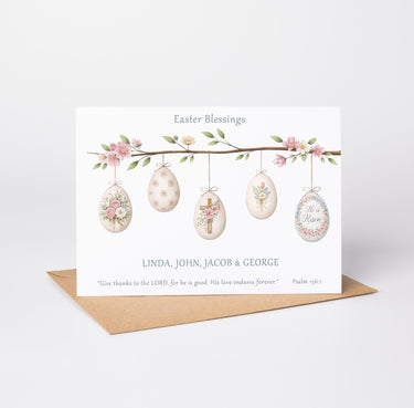 Personalised Christian Easter Card, Religious Easter Blessings Card, He Is Risen, Custom Family Easter Card, Bible Psalm Verse 136:1 Card