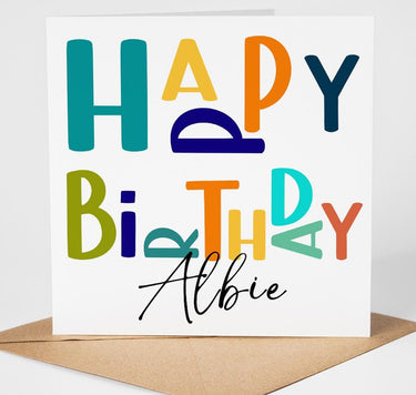 Personalised Happy Birthday Card, Custom Name  Unisex Happy Birthday Card, Card for Him, Dad Brother Uncle Son Friend Modern Colourful Card