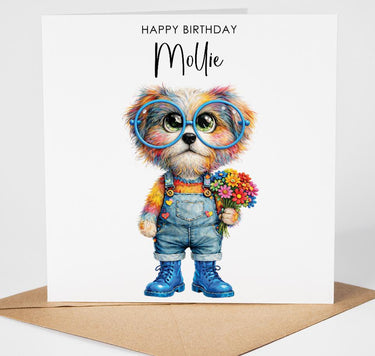 Personalised Cat Birthday Card, Cute Dog Rainbow Animal Card, Koala, Horse, Bear, Tiger, Lion, Monkey, Sloth & Giraffe Custom Colourful Card