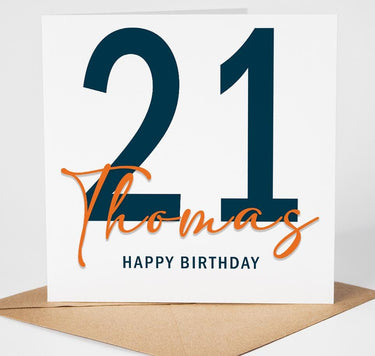 Personalised 21st Birthday Card With Name, Modern Minimalist 21 Card, Special Milestone Birthday Card For Son, Boyfriend, Grandson, Brother