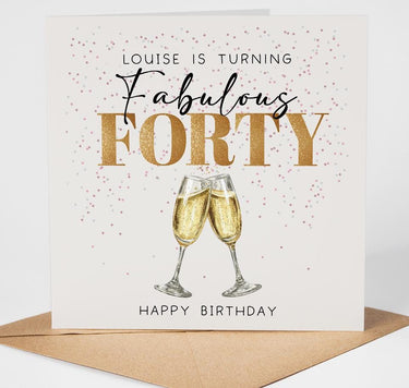 Personalised 40th Birthday Card, Fabulous Forty Card, Champagne Birthday Card, Milestone Birthday Card, Elegant Custom Name Birthday Card