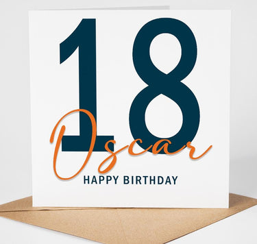 Personalised 18th Birthday Card, Modern Minimalist 18 Card, Special Milestone Birthday Card For Son, Boyfriend, Grandson, Brother