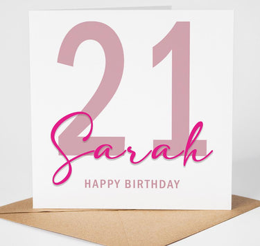 Personalised 21st Birthday Card, Custom 21 Birthday Card for Her, Minimalist Pink Milestone Birthday Card, 21st Card Friend Daughter Sister