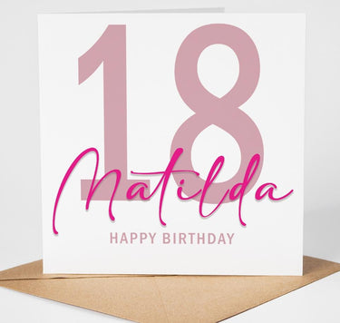Personalised 18th Birthday Card, Custom 18 Birthday Card for Her, Minimalist Pink Milestone Birthday Card,  18th Card Friend Daughter Sister