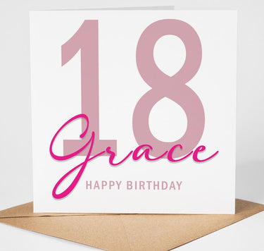 Personalised 18th Birthday Card, Custom 18 Birthday Card for Her, Minimalist Pink Milestone Birthday Card,  18th Card Friend Daughter Sister