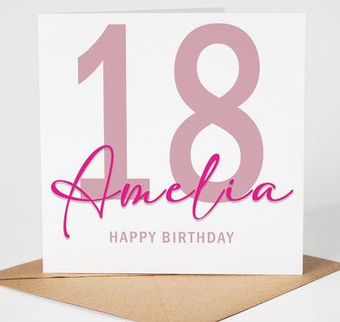 Personalised 18th Birthday Card, Custom 18 Birthday Card for Her, Minimalist Pink Milestone Birthday Card,  18th Card Friend Daughter Sister