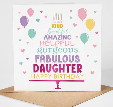 Happy Birthday Daughter Card, Special Pink Foil Celebration, Balloons, Cute Custom Card for Her Special Day, Wonderful Daughter BDay card