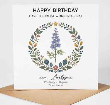 July Birth Flower Birthday Card – Larkspur Card, July Birthday Card for Her, Birth Month Flower Greeting Card, Nordic Style Floral Card