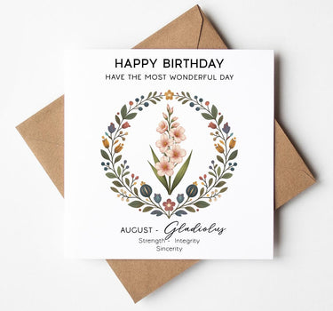 August Birth Flower Card, Gladioli Birthday Card, Birth Month Flower Card, August Birthday Greeting Card Mum Sister Aunt Special Friend Card