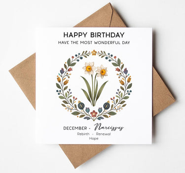 December Birth Flower Birthday Card, December Birthday Card, Birth Month Flower Greeting Card for her, Card for Mum Sister Auntie Friend